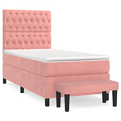 vidaXL Sommier à lattes de lit avec matelas Rose 100x200 cm Velours