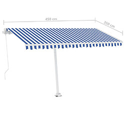 vidaXL Auvent manuel rétractable avec LED 450x350 cm Bleu et blanc pas cher