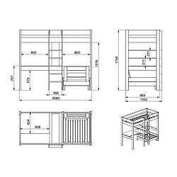 Avis Mes Lit surélevé 90x200 cm avec fauteuil et bureau gris - PINO