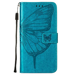 Etui en PU fermoir magnétique, motif grand papillon et fleurs bleu pour votre Samsung Galaxy A53 5G