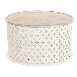 Pegane Table d'appoint en bois de manguier coloris blanc et naturel - diamètre 81 x hauteur 45 cm