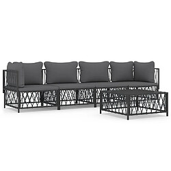 vidaXL Salon de jardin avec coussins 5 pcs anthracite acier