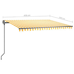 vidaXL Auvent manuel rétractable avec LED 4,5x3 m Jaune et blanc pas cher