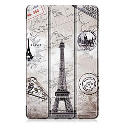 Etui en PU motif imprimé tri-pliure avec support tour eiffel et carte pour votre Samsung Galaxy Tab A 10.1 (2019) T515/T510