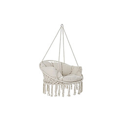 Pegane Chaise suspendue beige macramé en coton polyester avec coussin - Largeur 100 x Hauteur 145 x Profondeur 80 cm