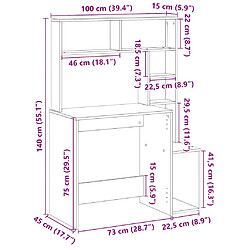 vidaXL Bureau avec étagères noir 100x45x140 cm bois d'ingénierie pas cher