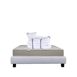 LUXURY LITERIE Ensemble matelas OrganicCoton 140x190 cm + sommier gris ep20cm + 2 oreillers + couette