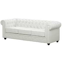 Avis Vente-Unique Canapés 3 places, 2 places et fauteuil en simili blanc CHESTERFIELD