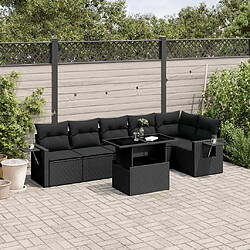 vidaXL Salon de jardin 7 pcs avec coussins noir résine tressée