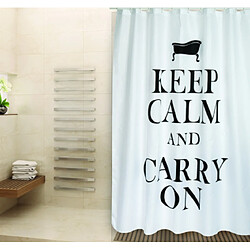 MSV Rideau de douche Polyester KEEP CALM 180x200cm QUALITÉ PREMIUM Noir & Blanc - Anneaux inclus