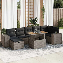 vidaXL Salon de jardin 5 pcs avec coussins gris résine tressée acacia