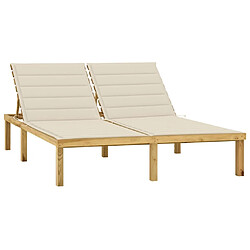 vidaXL Chaise longue double et coussins crème Bois de pin imprégné 