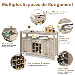 Helloshop26 Buffet de cuisine armoire de rangement de cuisine avec tiroirs étagère ouverte et casier à vin pour 12 bouteilles gris 20_0007950