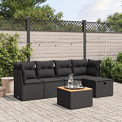 vidaXL Salon de jardin 6 pcs avec coussins noir résine tressée