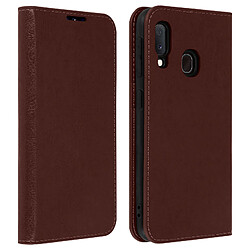 Avizar Étui Galaxy A20e Folio Cuir Véritable Porte cartes Support Vidéo marron foncé