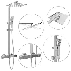 Helloshop26 Ensemble de douche à deux têtes et thermostat douche à main pomme de douche carrée tige de douche réglable de 80 cm à 120 cm acier inoxydable salle de bain maison 02_0003788