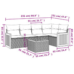 Acheter vidaXL Salon de jardin avec coussins 6 pcs beige résine tressée