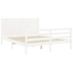 Maison Chic Cadre/structure de lit avec tête de lit pour adulte - Lit Moderne Chambre blanc 160x200 cm bois massif -MN25762 pas cher