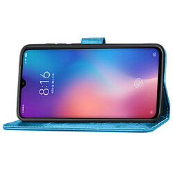 Wewoo Housse Coque Étui en cuir Motif fleurs pressées Lucky Clover pour Xiaomi Mi 9avec porte-cartes et porte-cartesportefeuille et dragonne bleu pas cher