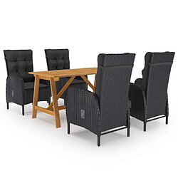 Salle à manger de jardin 5 pcs,Table et chaise à dîner Noir -MN48411