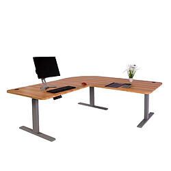 Decoshop26 Bureau d'angle table d'ordinateur réglable en hauteur électriquement 178 x 178 cm HDF couleur chêne pieds acier gris 04_0006018