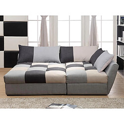 Avis Vente-Unique Canapé d'angle convertible en tissu ROMANE - Gris - Angle droit