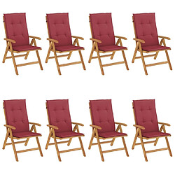 Maison Chic Lot de 8 Chaises de jardin inclinables,Fauteuil d'extérieur et coussins teck solide -MN70228