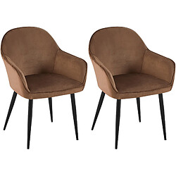 Decoshop26 Set de 2 chaises de salle à manger dossier arrondis avec accoudoirs en velours marron 10_0001526