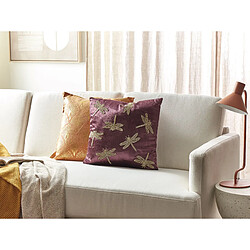 Beliani Coussin DAYLILY Velours 45 x 45 cm Animal Broderie Violet