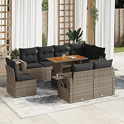 vidaXL Salon de jardin 9 pcs avec coussins gris résine tressée