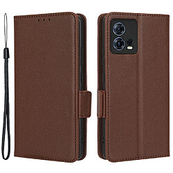 Etui en PU texture litchi, fermoir magnétique double avec support pour votre Motorola Edge 30 Fusion 5G/Moto S30 Pro 5G - marron