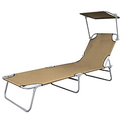 Avis Helloshop26 Transat chaise longue bain de soleil lit de jardin terrasse meuble d'extérieur pliable avec auvent acier taupe 02_0012813