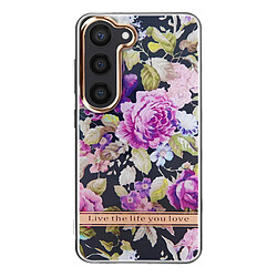 Avizar Coque pour Samsung Galaxy S23 Dos Rigide Contour Souple Design Fleurs Violettes