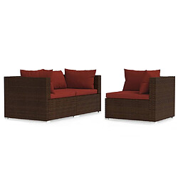 vidaXL Salon de jardin 3 pcs avec coussins Marron Résine tressée