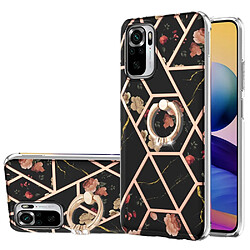 Coque en TPU anti-chute, motif marbré anti-jaunissement IMD flexible avec béquille fleurs noires pour votre Xiaomi Redmi Note 10 4G/10S