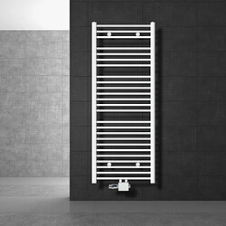 LuxeBath Radiateur de salle de bain Sahara 600 x 1500 mm, blanc, courbé avec raccord central y compris garniture de raccordement avec thermostat