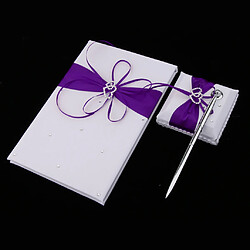 Avis 3pcs ensemble satin cristal livre d'or stylo et stylo stand réception de mariage violet