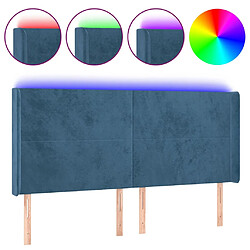 vidaXL Tête de lit à LED Bleu foncé 163x16x118/128 cm Velours