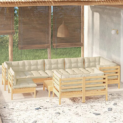 Maison Chic Salon de jardin 10 pcs + coussins - Mobilier/Meubles de jardin - Table et chaises d'extérieur crème Bois de pin massif -MN60209