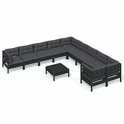 Maison Chic Salon de jardin 11pcs + coussins - Mobilier/Meubles de jardin - Table et chaises d'extérieur Noir Bois de pin -MN38590