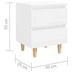 vidaXL Tables de chevet pieds en pin 2 pcs blanc brillant 40x35x50 cm pas cher