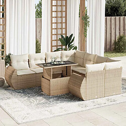 vidaXL Salon de jardin avec coussins 9 pcs beige résine tressée