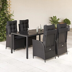 vidaXL Ensemble à manger de jardin coussins 5pcs Noir Résine tressée