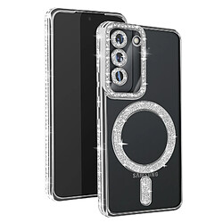 Avizar Coque Diamant pour Samsung Galaxy S22 MagSafe Contour Strass Argent