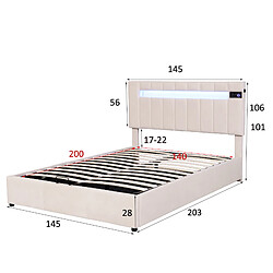 Acheter KOMHTOM Lit Rembourré 140X200 Avec LED - Lecteur Bluetooth et Chargement Usb - Hydraulique En Velours Avec Coffre et Sommier À Lattes Beige