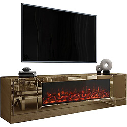 Vivenla Meuble TV design avec cheminée artificielle intégrée en miroir bronze 200 cm de largeur collection Alonso ALONSO