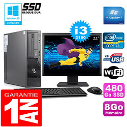 PC Fujitsu Esprimo E500 E85+ SFF I3-2100 8Go Disque 480Go SSD Wifi W7 Ecran 22" - Occasion