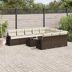 vidaXL Salon de jardin et coussins 11 pcs marron résine tressée