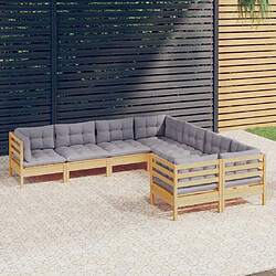 vidaXL Salon de jardin 8 pcs avec coussins gris Bois de pin massif