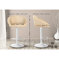 Decoshop26 Tabouret de bar assise pivotante à 360° hauteur réglable en PVC crème piètement en métal blanc 10_0004769